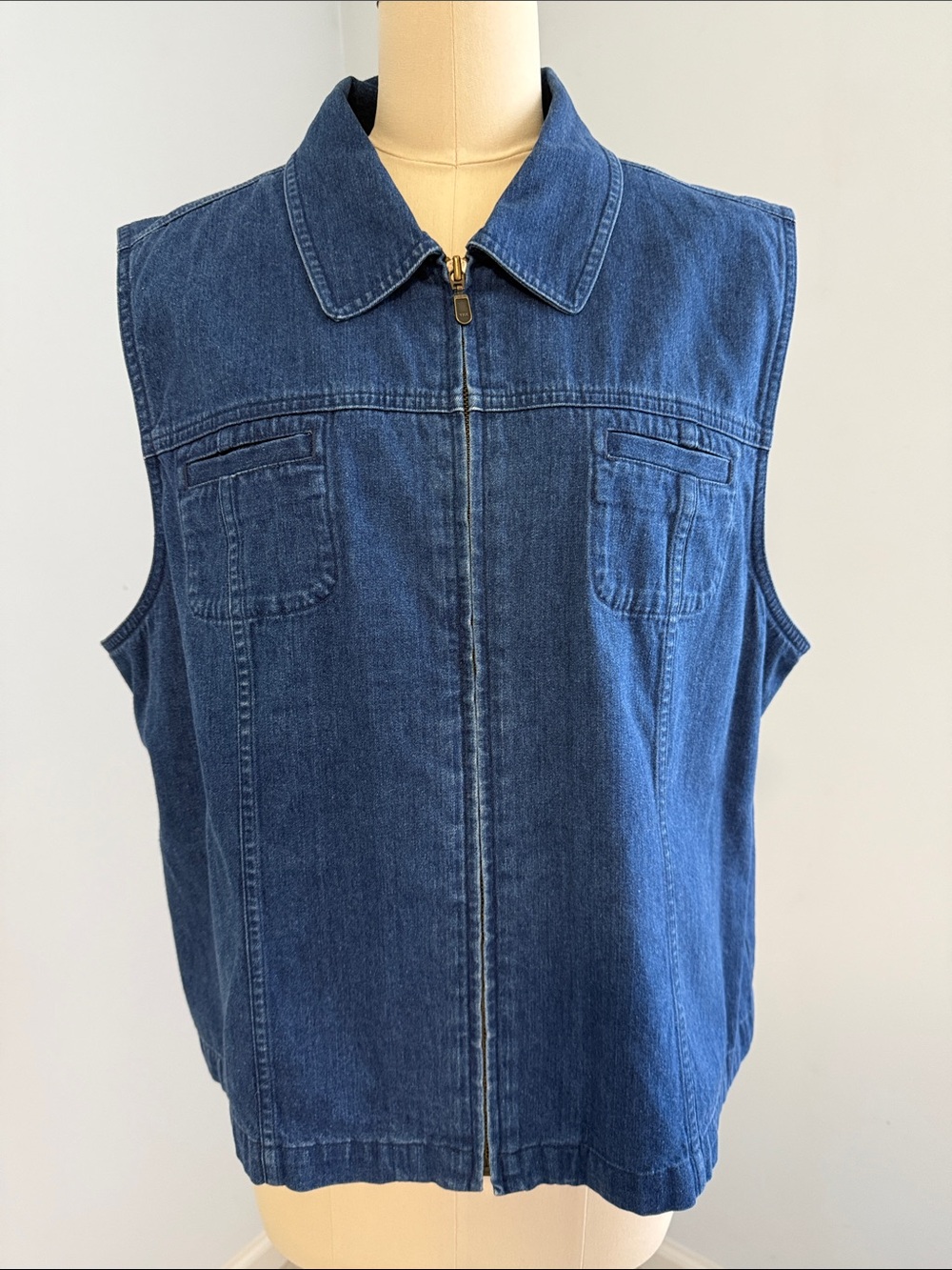 Talbots Womens Dark Blue Denim Zip-Front Vest SZXL
